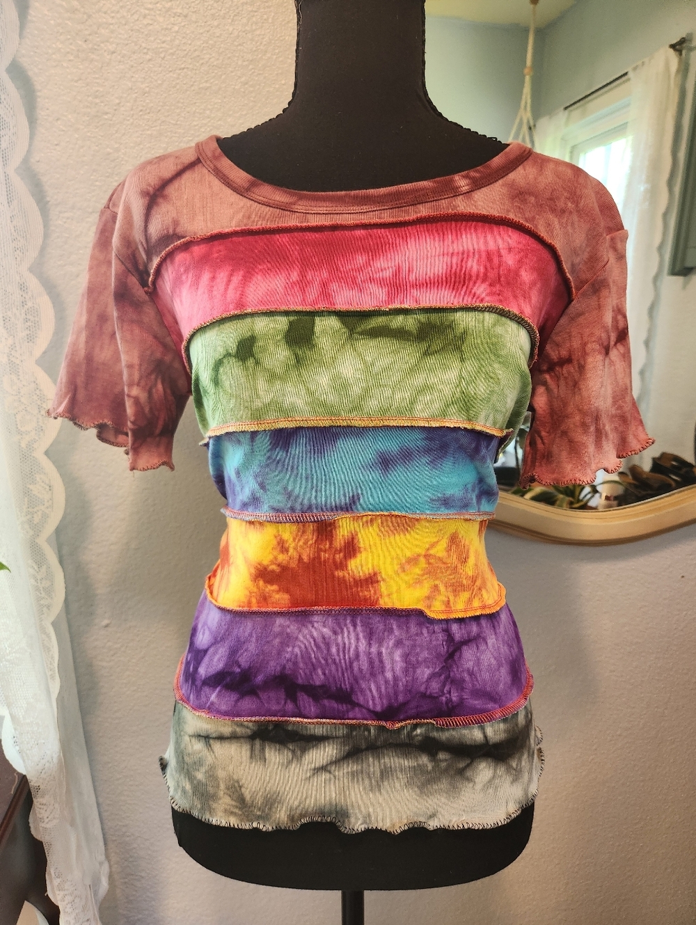 Multicolor Tiered Tie-Dye Short Sleeve Top